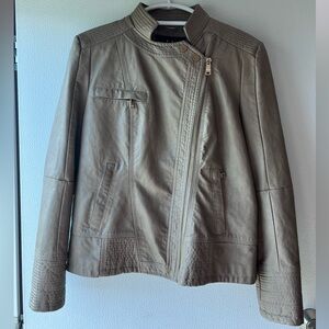 Boutique style faux leather lightweight jacket, khaki, size large, brand new.